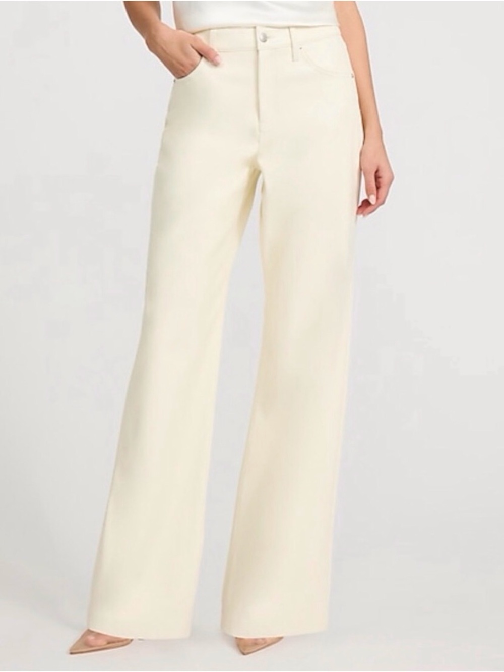 Express Ivory Vegan Leather Wide Leg High Rise Pants size 2